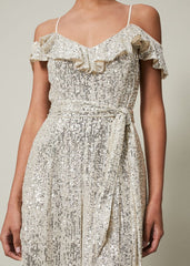 Tazanna Sequin Wide Leg Jumpsuit - Silver