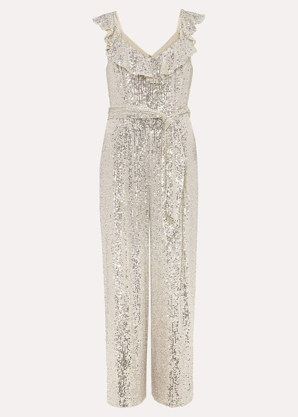 Tazanna Sequin Wide Leg Jumpsuit - Silver
