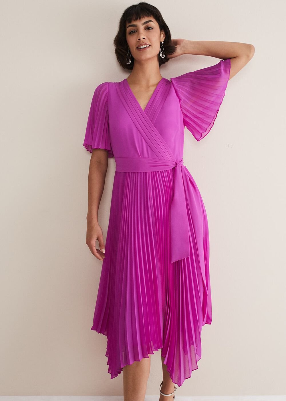 Kendall Pleated Midi Dress - Fuschia