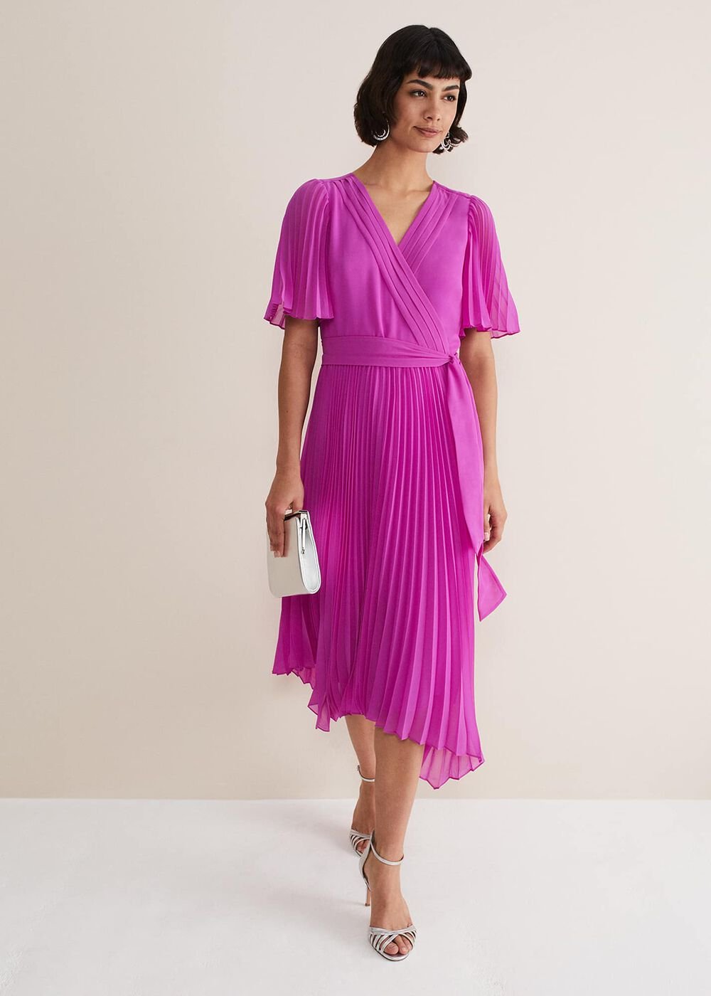 Kendall Pleated Midi Dress - Fuschia