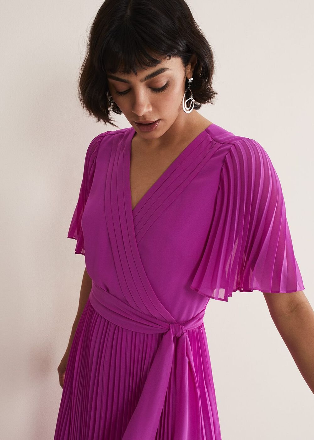 Kendall Pleated Midi Dress - Fuschia