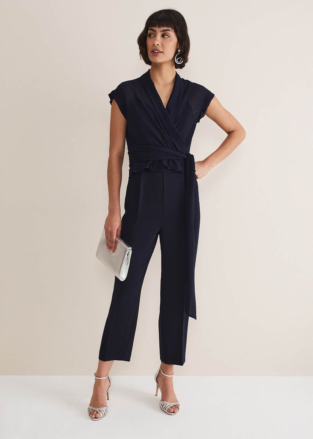 Leonora Chiffon Overlay Jumpsuit - Navy