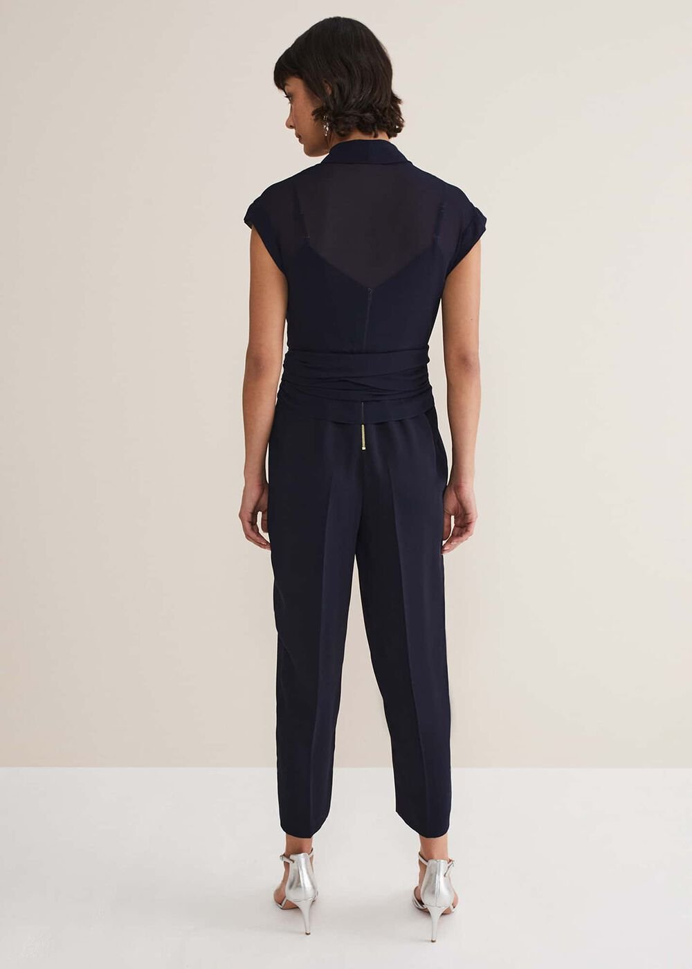 Leonora Chiffon Overlay Jumpsuit - Navy