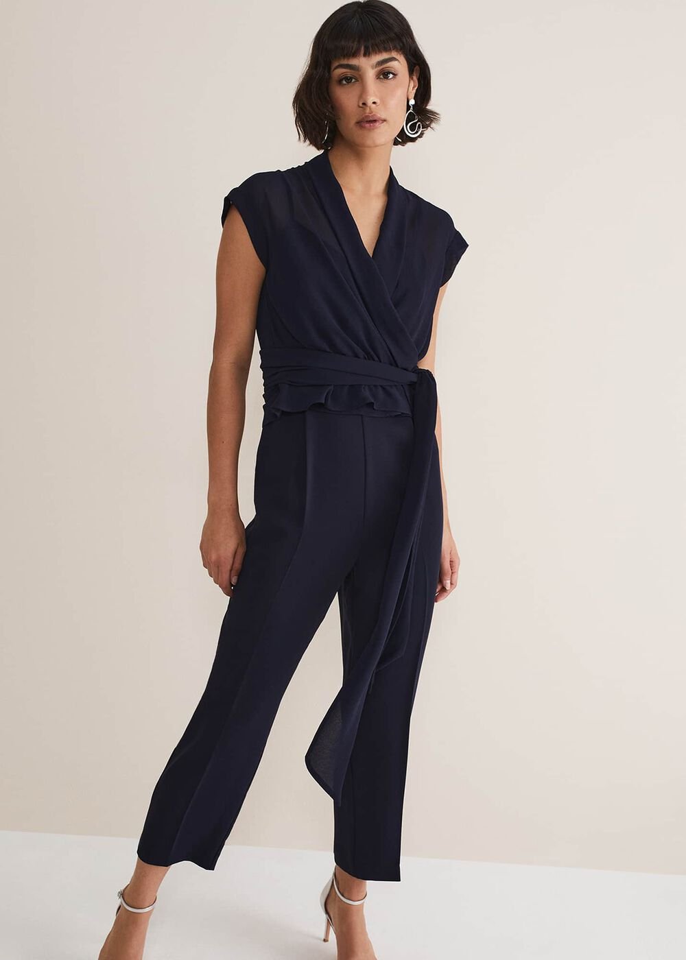 Leonora Chiffon Overlay Jumpsuit - Navy