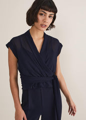 Leonora Chiffon Overlay Jumpsuit - Navy