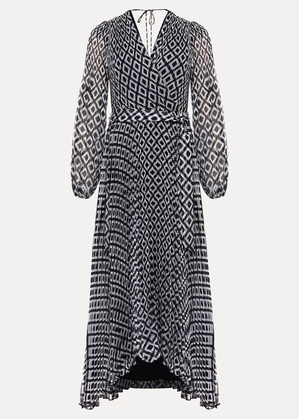 Roxanna Pleated Diamond Maxi Dress - Navy/Ivory