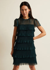 Mimi Dark Green Frill Mini Dress - Dark Green
