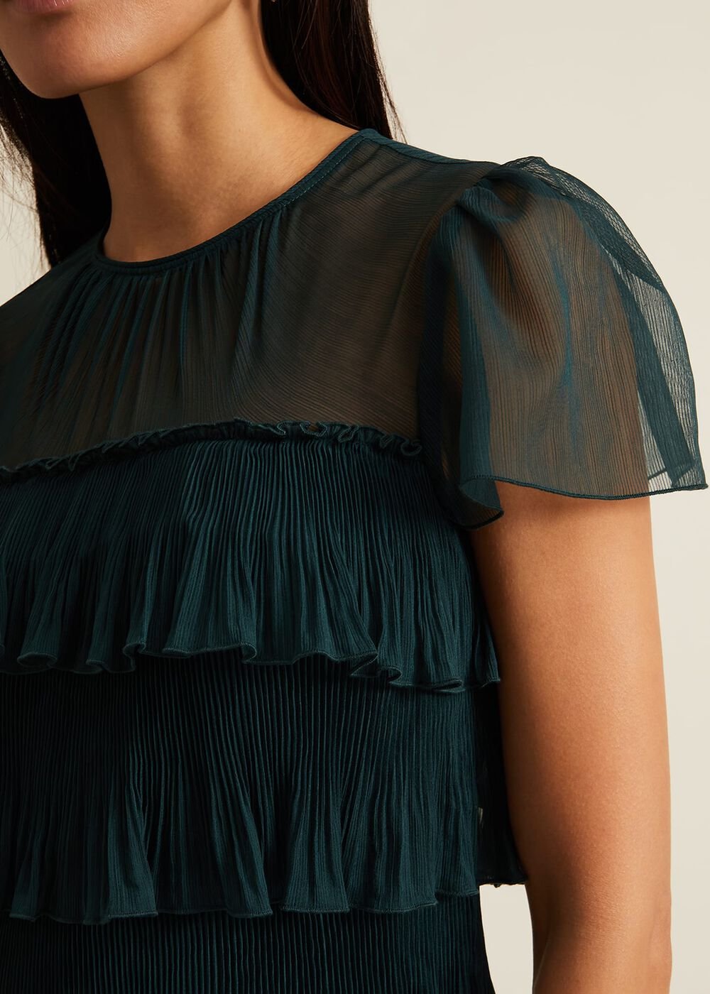Mimi Dark Green Frill Mini Dress - Dark Green