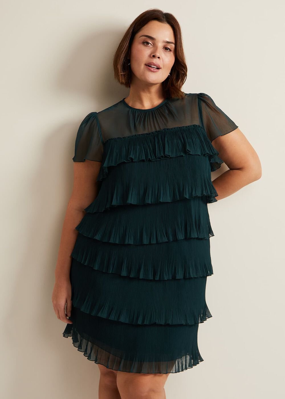 Mimi Dark Green Frill Mini Dress - Dark Green