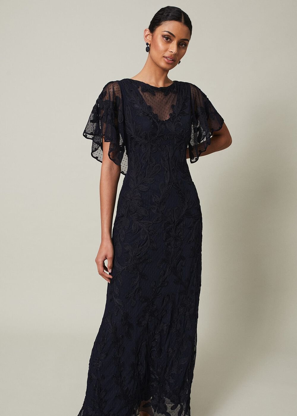 Noelle Navy Tapework Maxi Dress - Navy