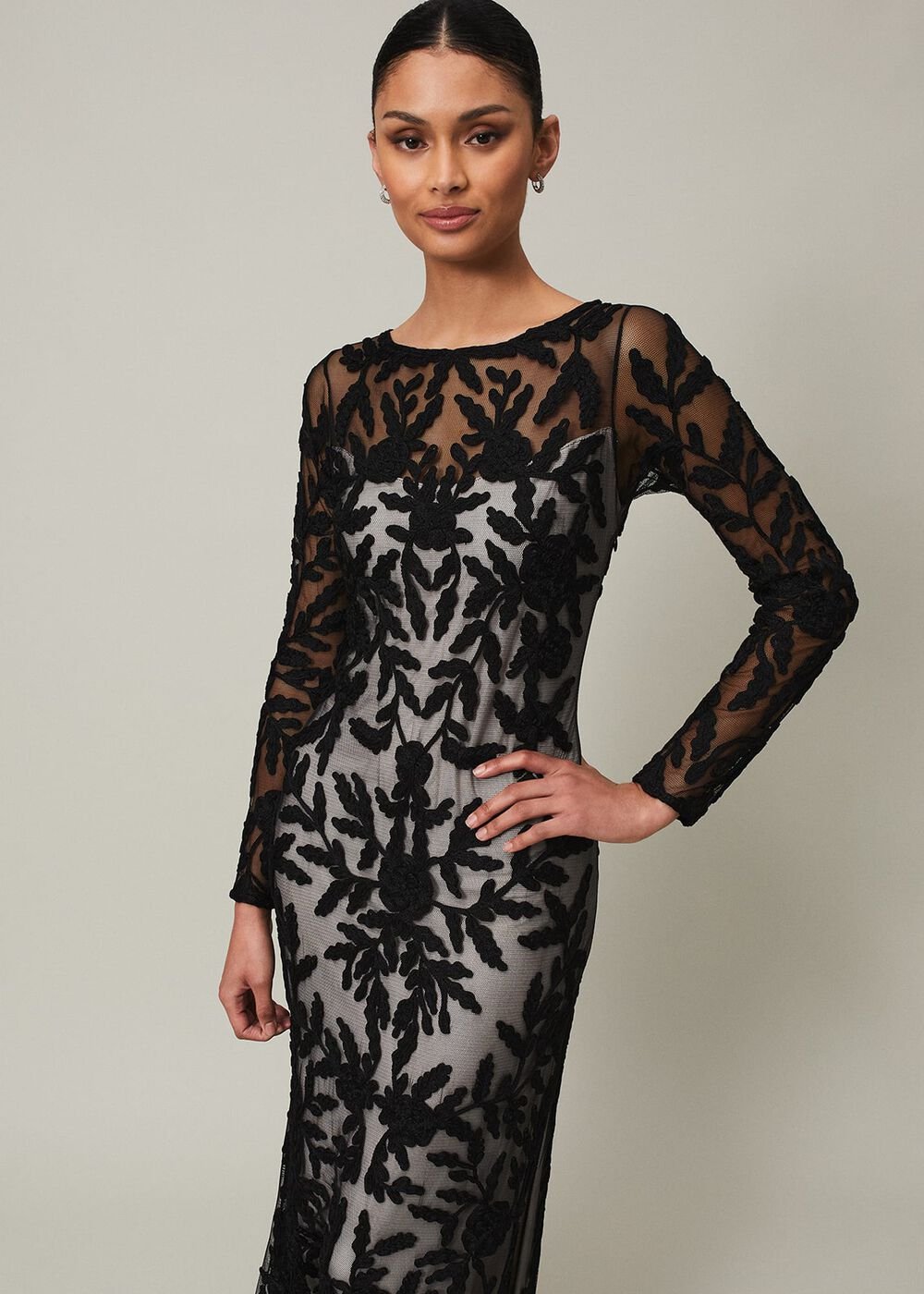 Hermione Tapework Maxi Dress - Black/Nude