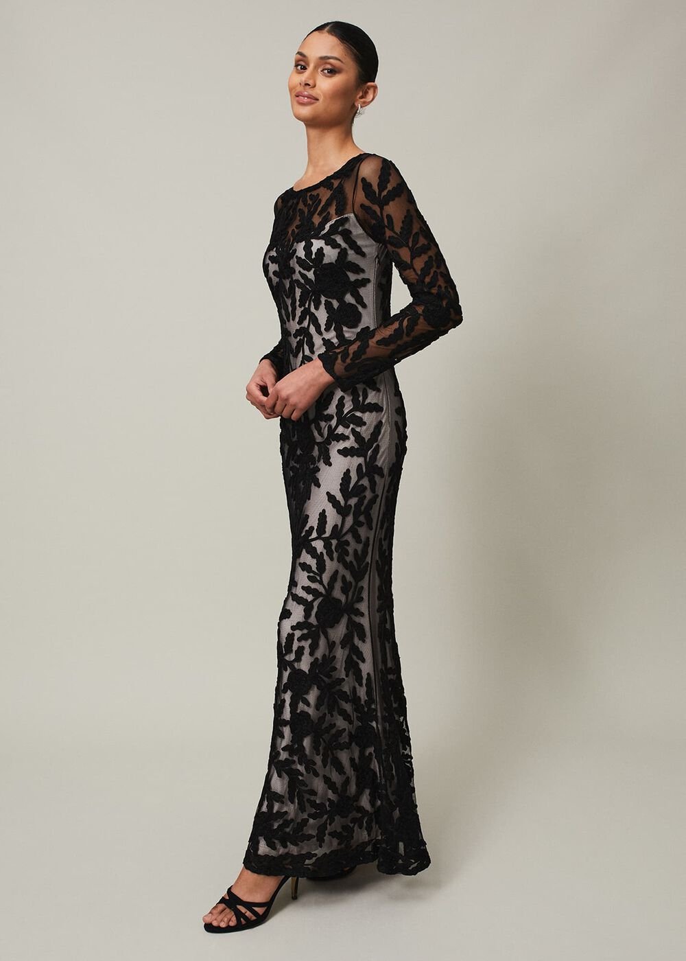 Hermione Tapework Maxi Dress - Black/Nude