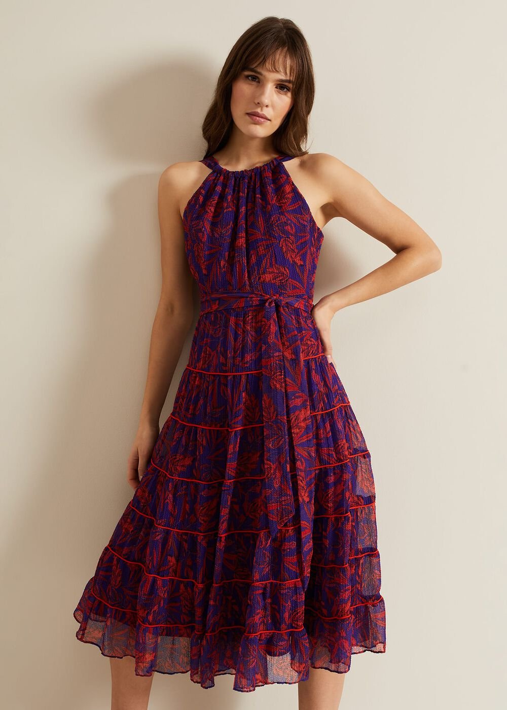Gillian Halterneck Midi Dress - Violet/Multi