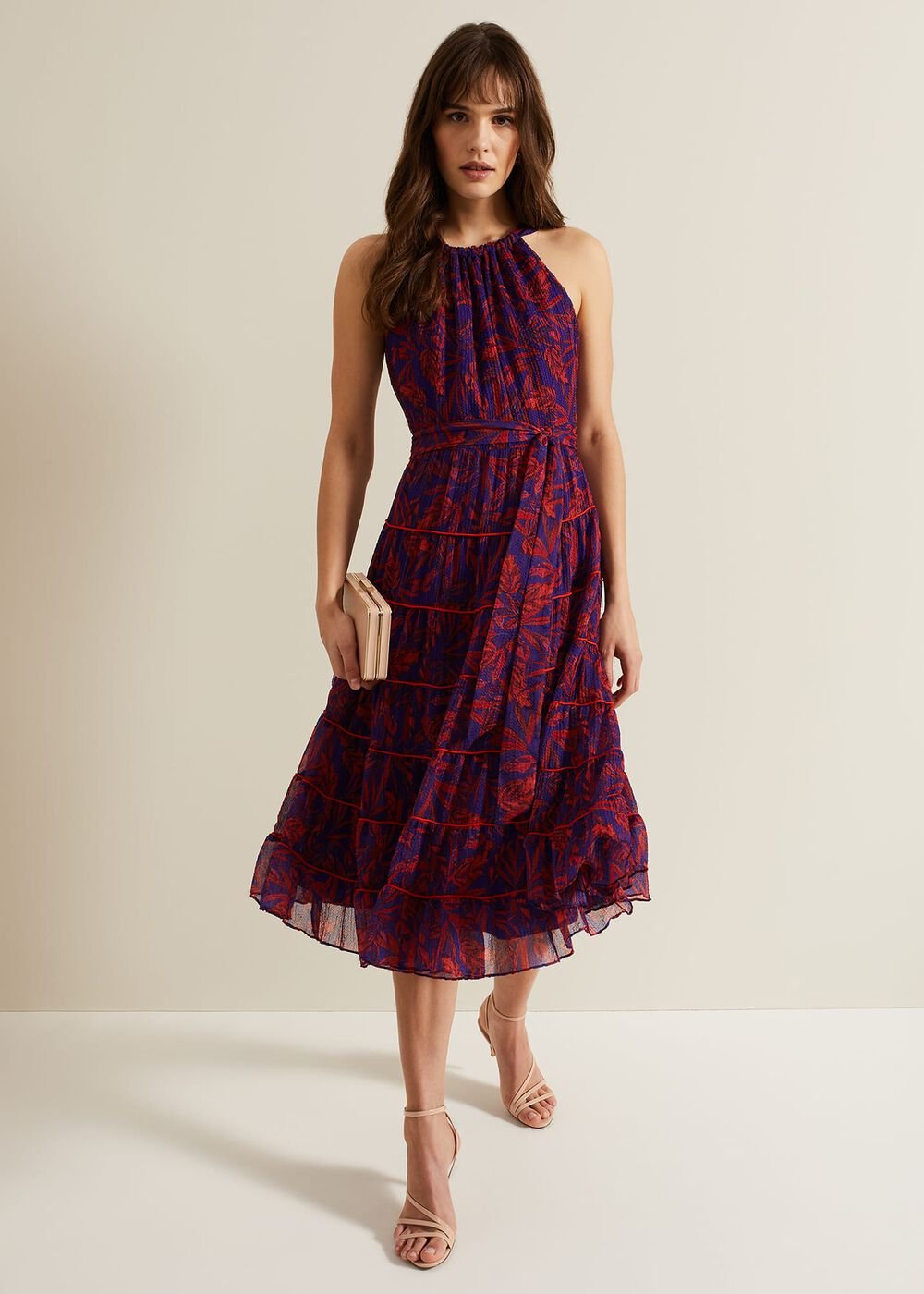Gillian Halterneck Midi Dress - Violet/Multi