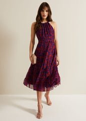 Gillian Halterneck Midi Dress - Violet/Multi