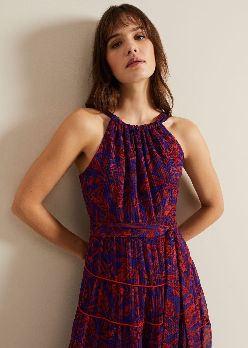 Gillian Halterneck Midi Dress - Violet/Multi