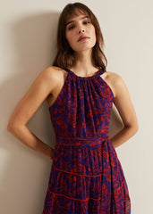Gillian Halterneck Midi Dress - Violet/Multi