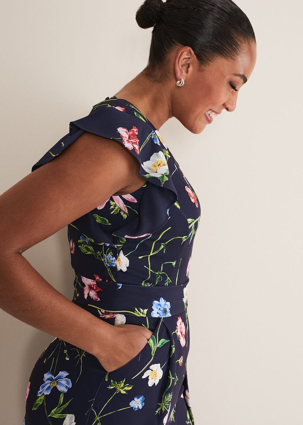 Kallie Floral Wide Leg Jumpsuit - Navy/Multi