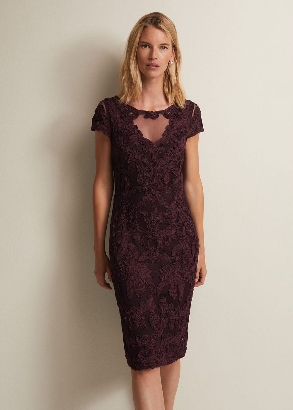 Agatha Berry Tapework Midi Dress - Berry