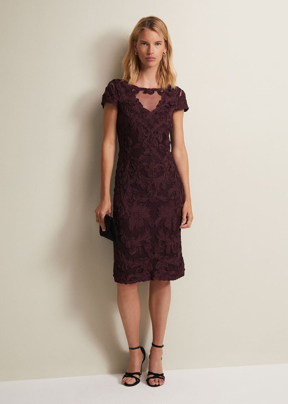 Agatha Berry Tapework Midi Dress - Berry