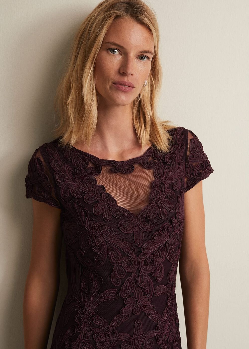 Agatha Berry Tapework Midi Dress - Berry