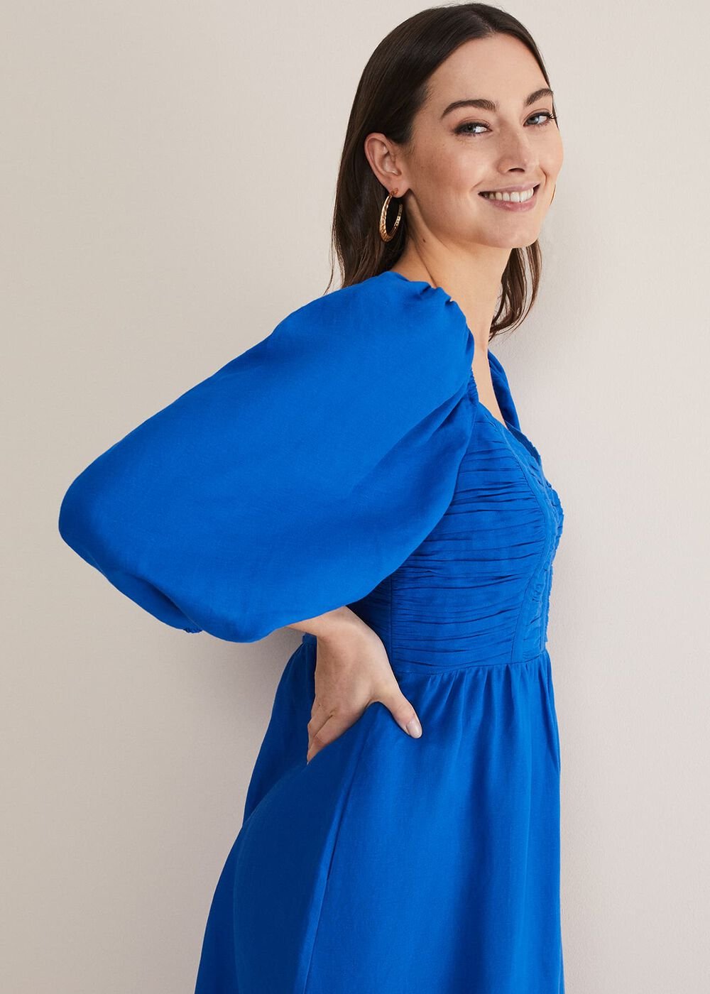 Celila Linen Midi Dress - Blue