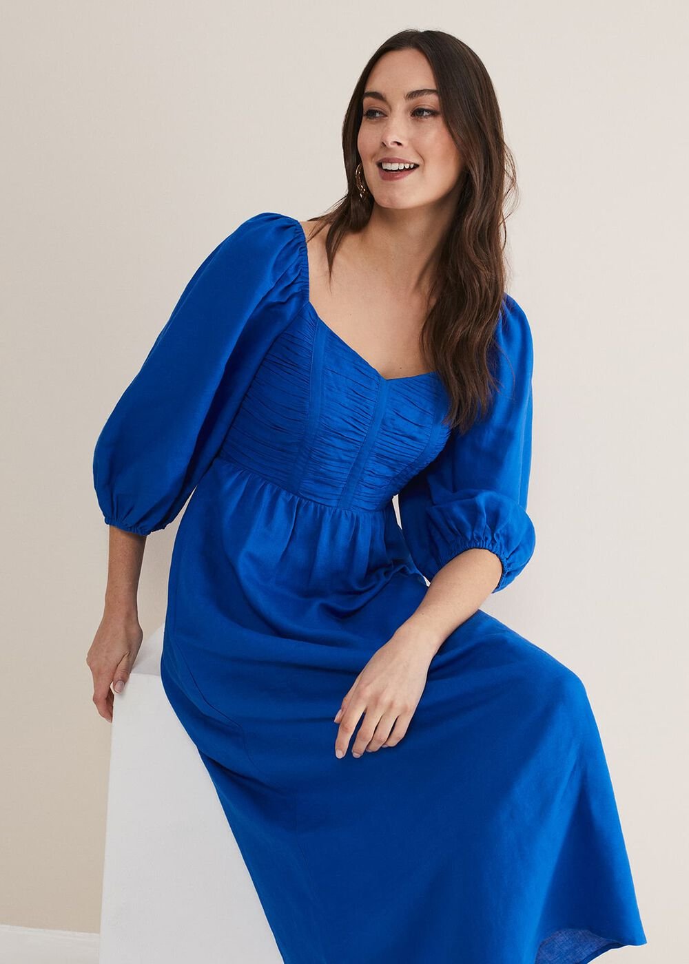 Celila Linen Midi Dress - Blue