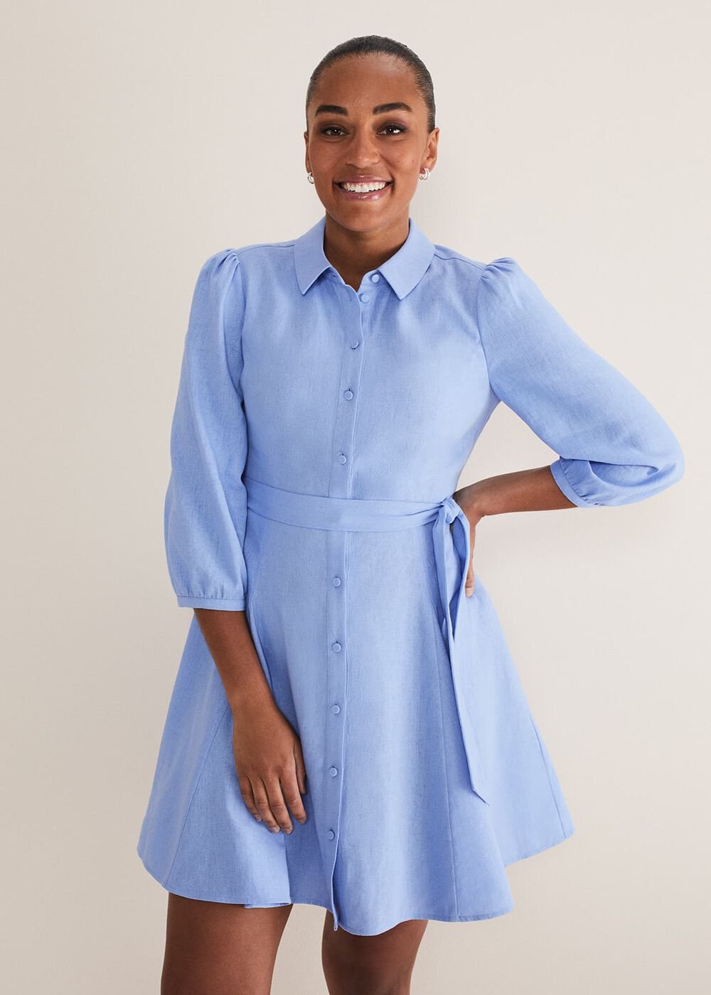 Lucie Linen Shirt Dress - Pale Blue