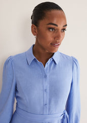 Lucie Linen Shirt Dress - Pale Blue