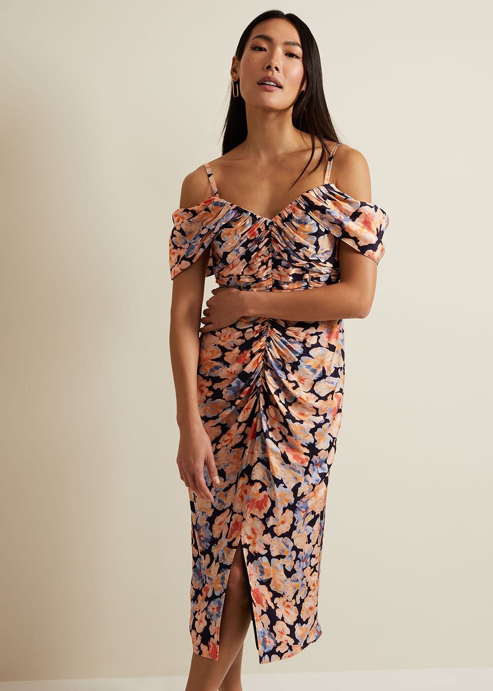 Prudence Cold Shoulder Midi Dress - Multi-Coloured