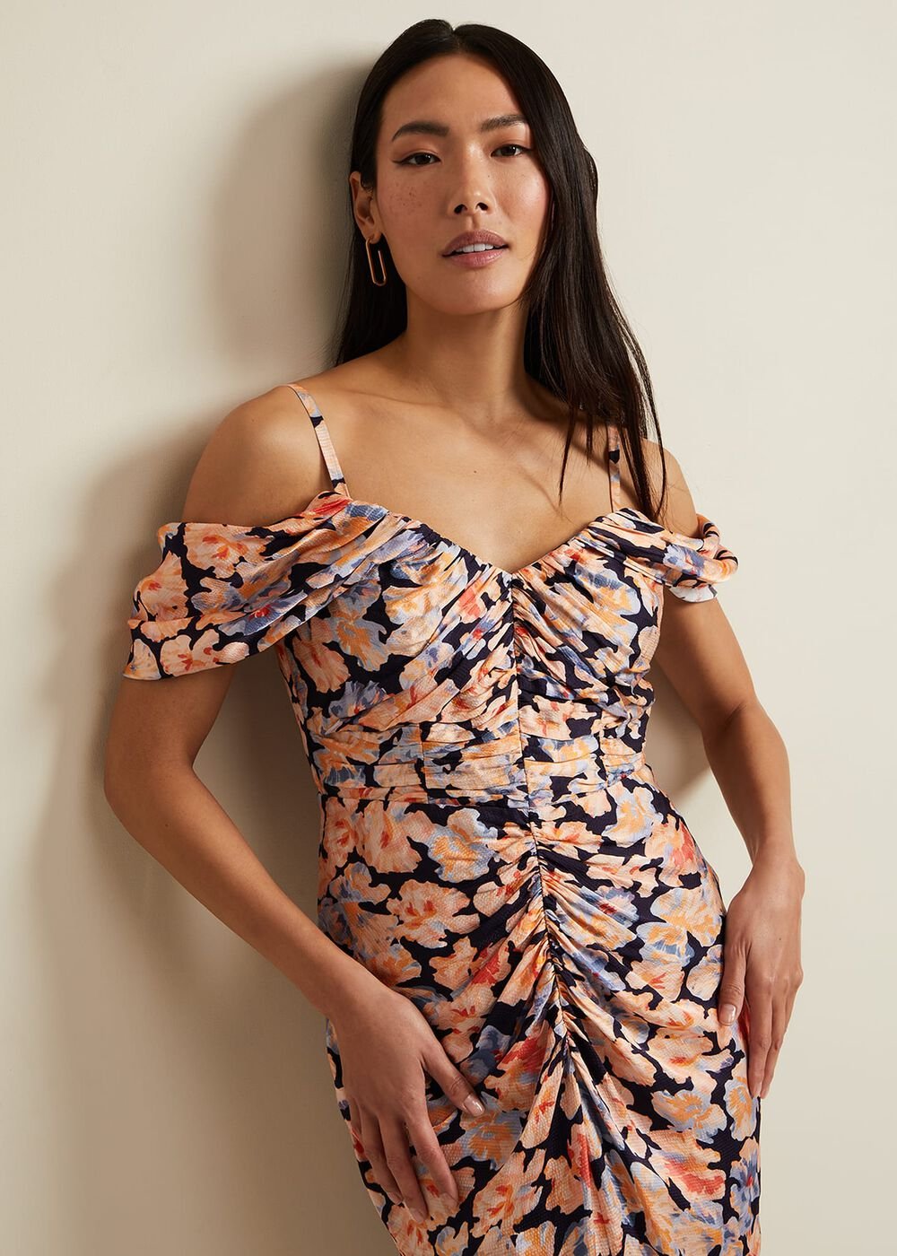 Prudence Cold Shoulder Midi Dress - Multi-Coloured