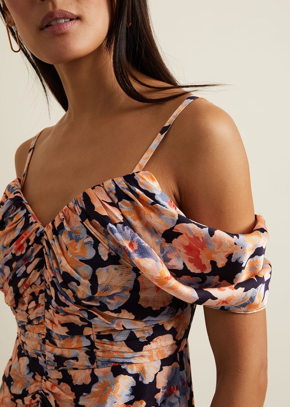 Prudence Cold Shoulder Midi Dress - Multi-Coloured