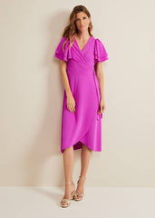 Gian Magenta Wrap Midi Dress - Magenta