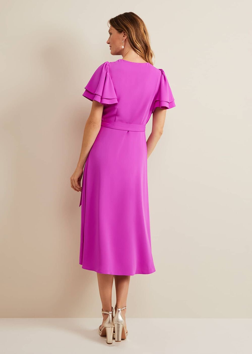 Gian Magenta Wrap Midi Dress - Magenta
