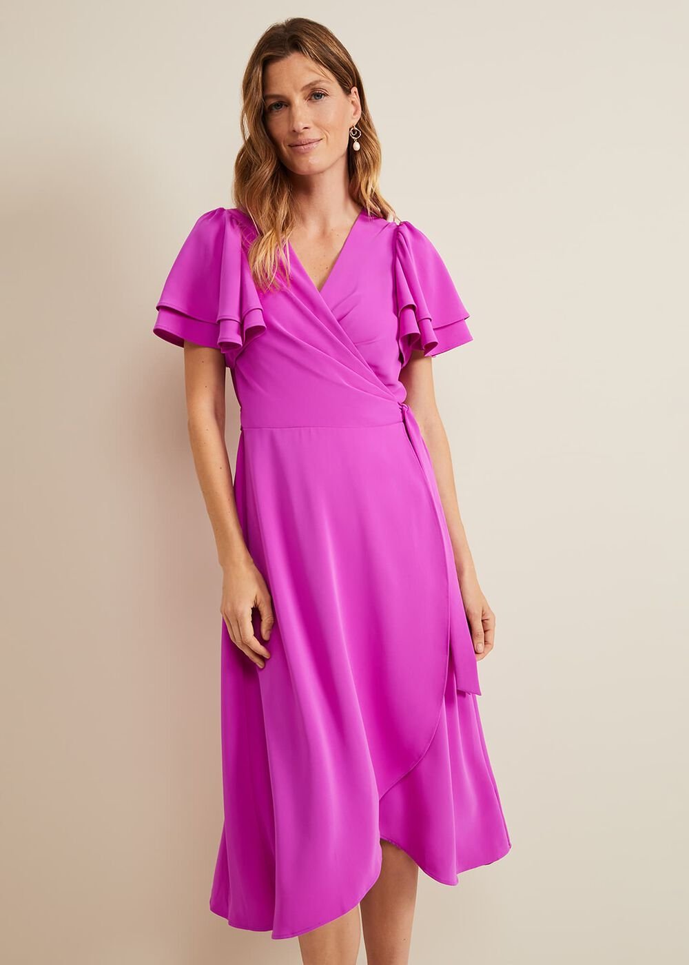 Gian Magenta Wrap Midi Dress - Magenta