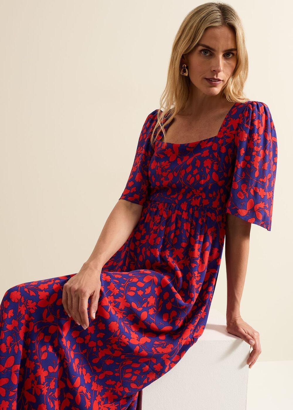 Ayesha Floral Midaxi Dress - Red/Purple