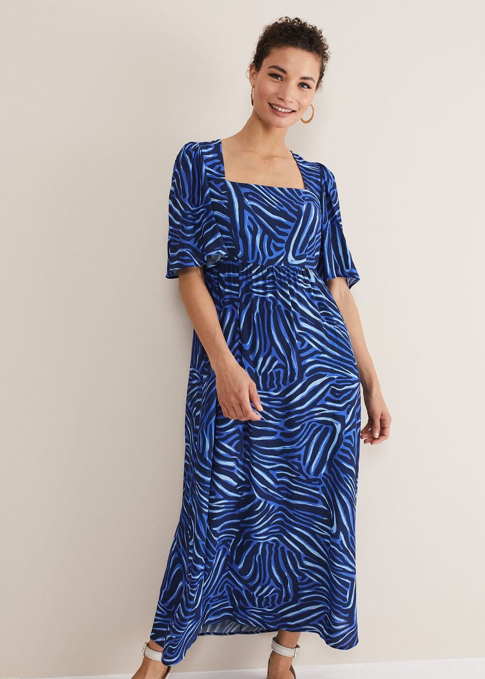 Ayesha Zebra Print Midi Dress - Blue