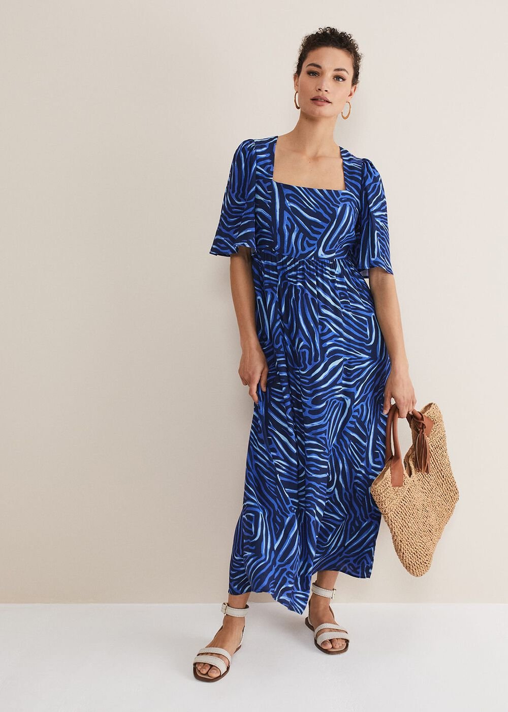 Ayesha Zebra Print Midi Dress - Blue