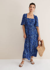 Ayesha Zebra Print Midi Dress - Blue