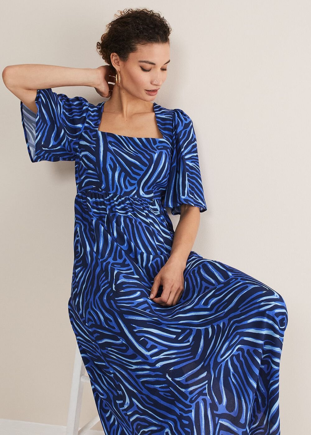 Ayesha Zebra Print Midi Dress - Blue