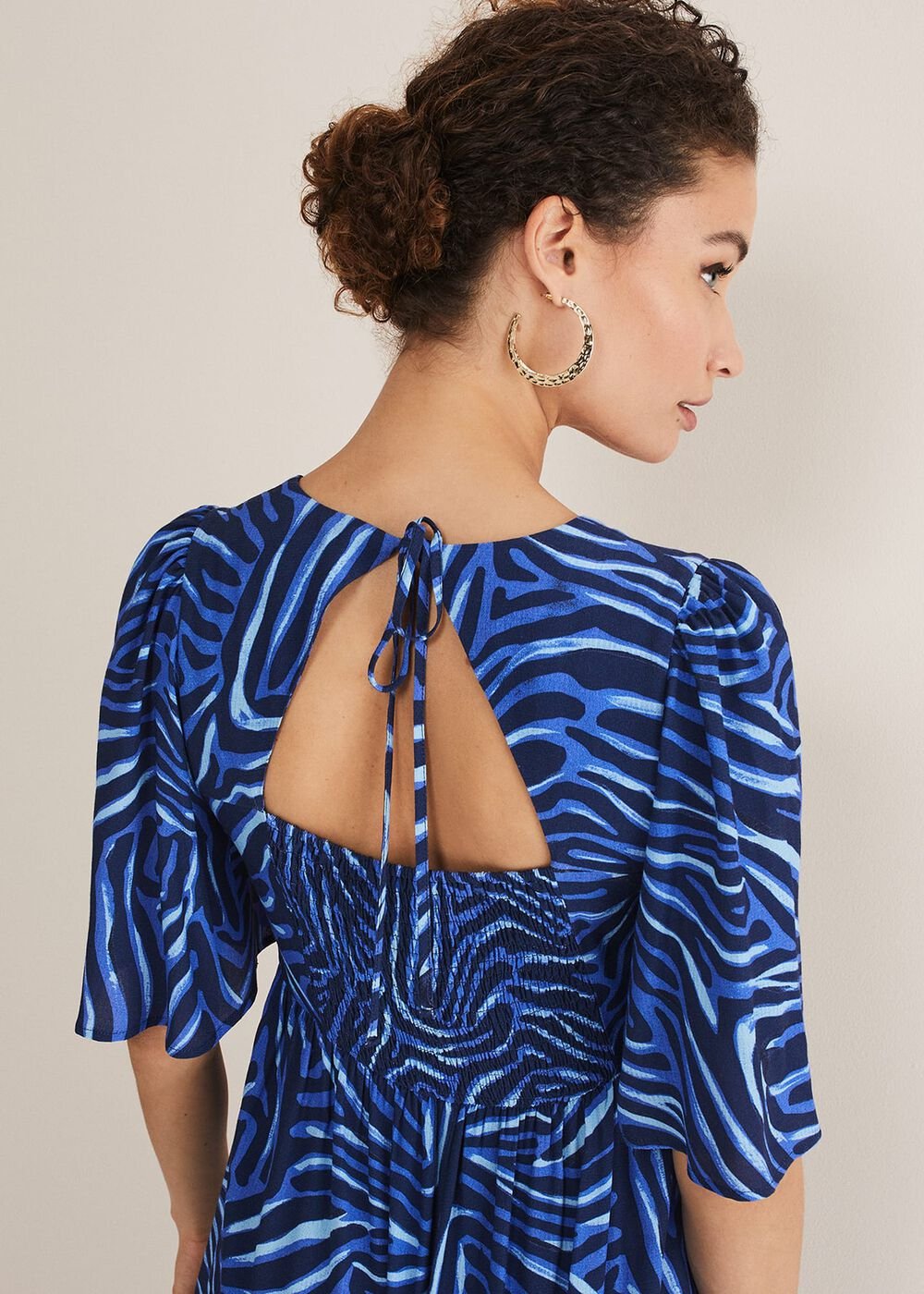 Ayesha Zebra Print Midi Dress - Blue