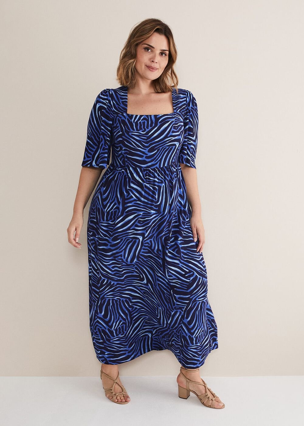 Ayesha Zebra Print Midi Dress - Blue
