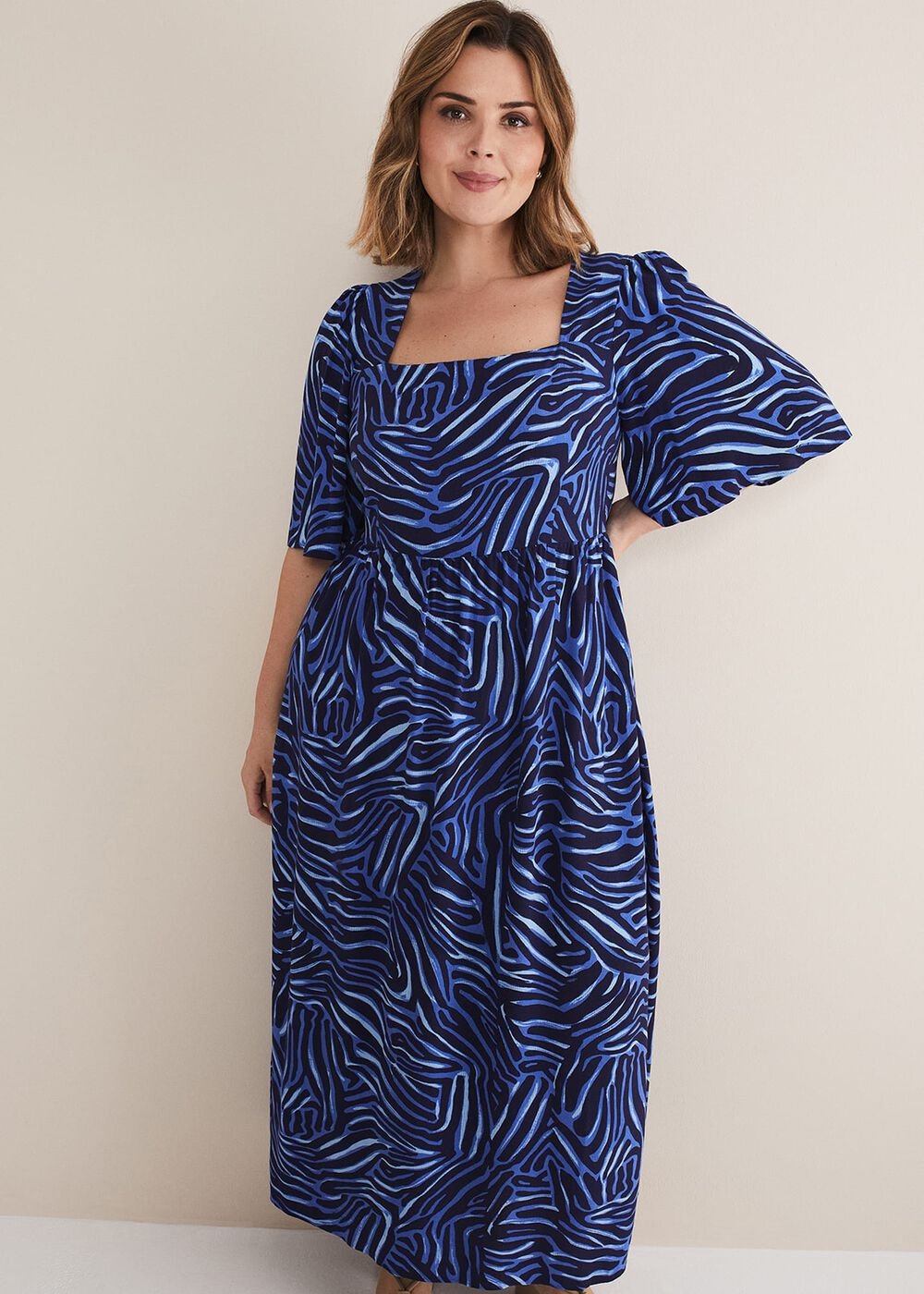 Ayesha Zebra Print Midi Dress - Blue