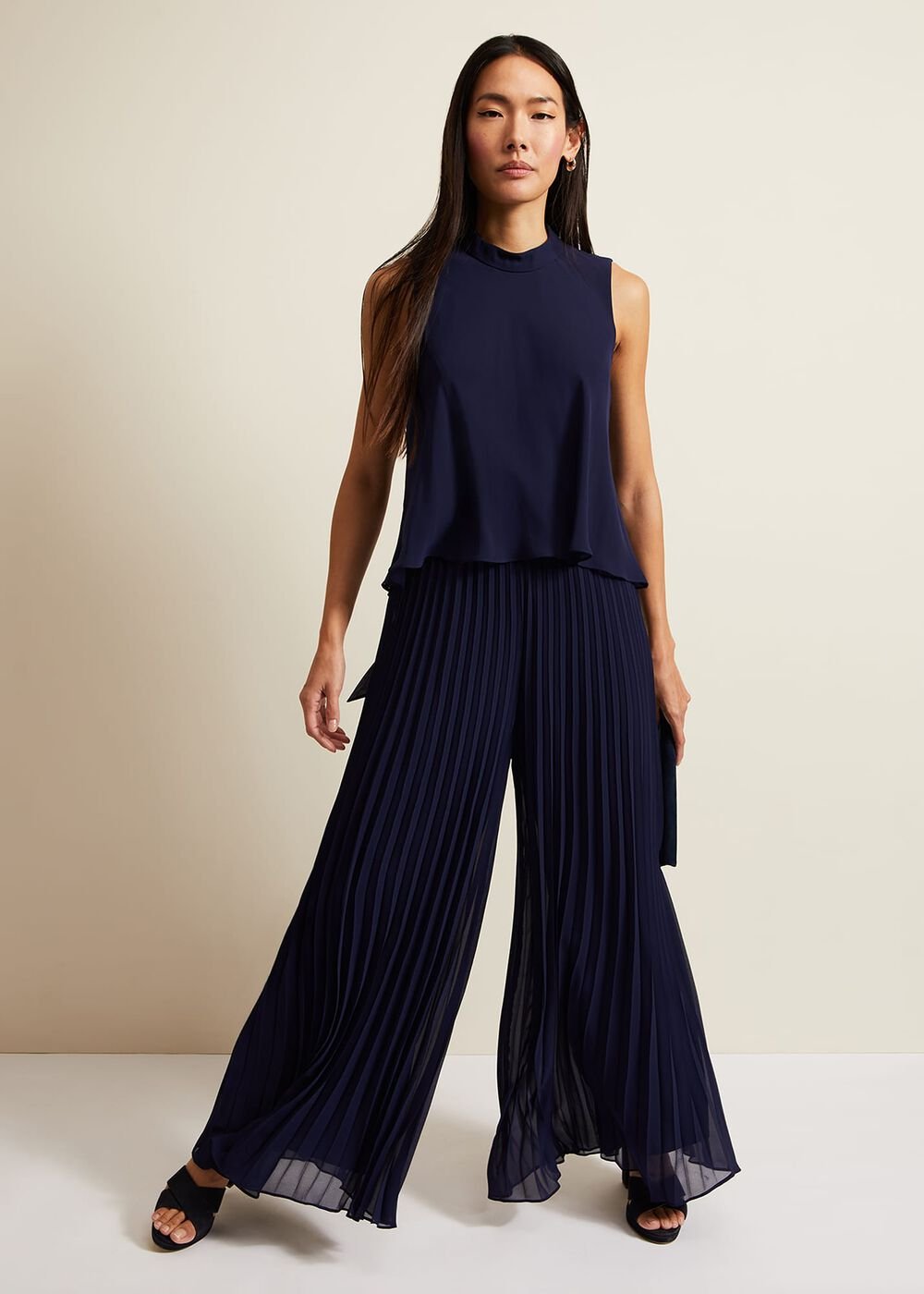 Eden Navy Pleated Jumpsuit - Navy