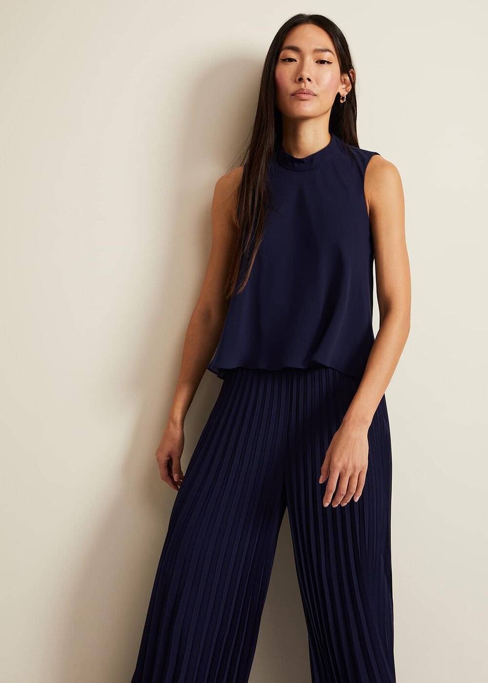 Eden Navy Pleated Jumpsuit - Navy