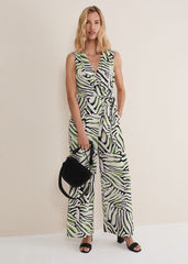 Tamsin Zebra Print Wide Leg Jumpsuit - Green/Neutral
