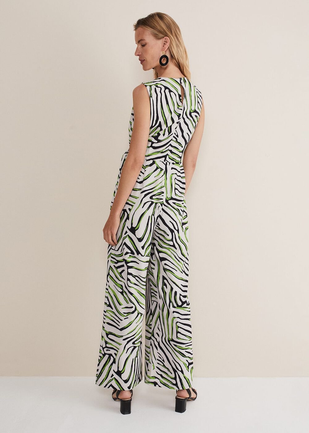 Tamsin Zebra Print Wide Leg Jumpsuit - Green/Neutral