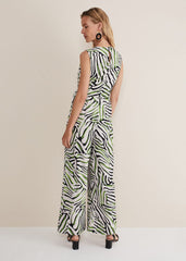 Tamsin Zebra Print Wide Leg Jumpsuit - Green/Neutral