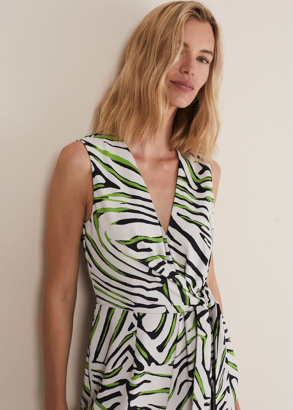 Tamsin Zebra Print Wide Leg Jumpsuit - Green/Neutral