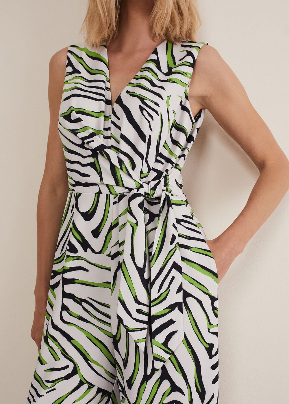 Tamsin Zebra Print Wide Leg Jumpsuit - Green/Neutral
